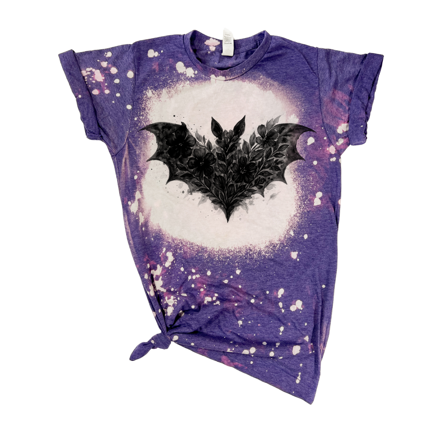 Floral Bat Halloween Bleached Tee