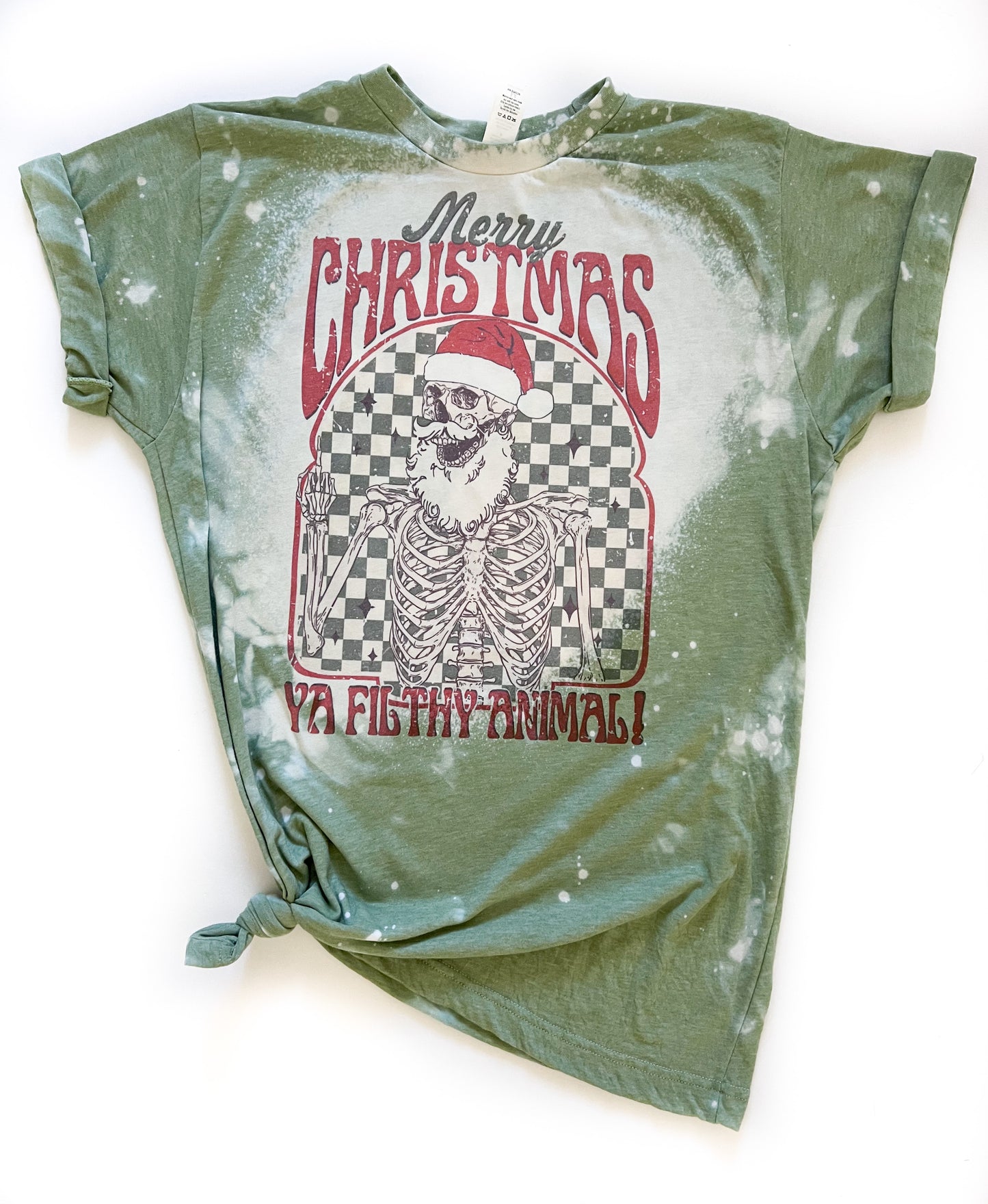 Merry Christmas Skeleton Vintage Bleached Christmas Tee