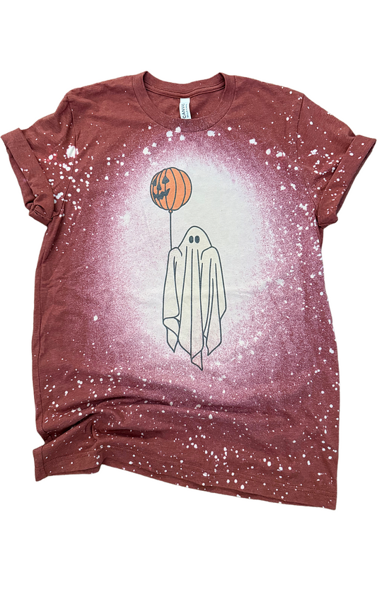 Ghost With Pumpkin Balloon Halloween Bleached Tee