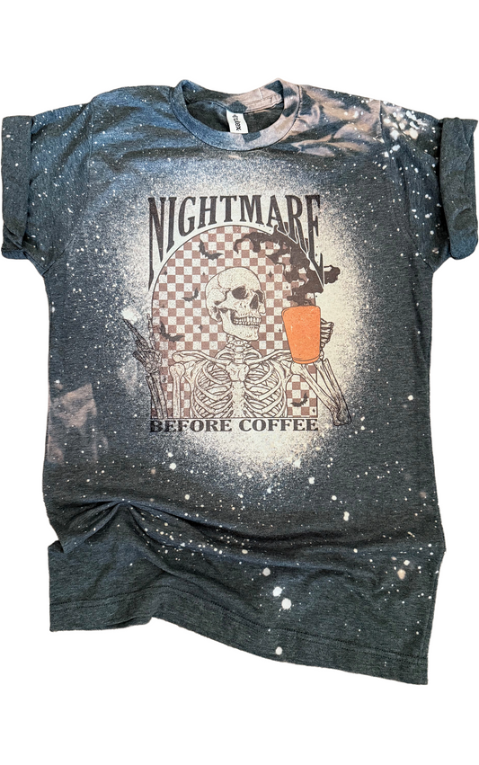 Nightmare Before Coffee Skeleton Halloween Bleached Tee