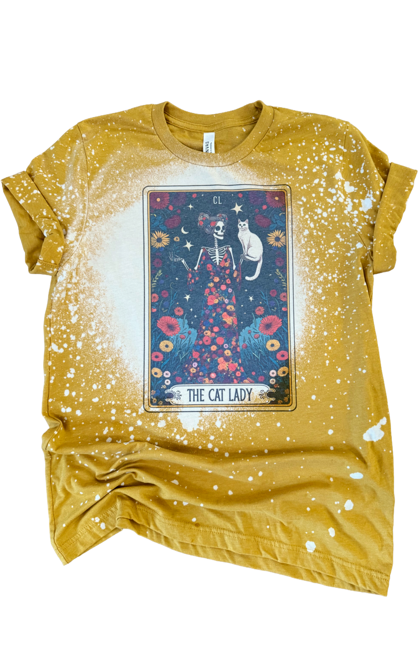 The Cat Lady – Skeleton Tarot Card Bleached Tee