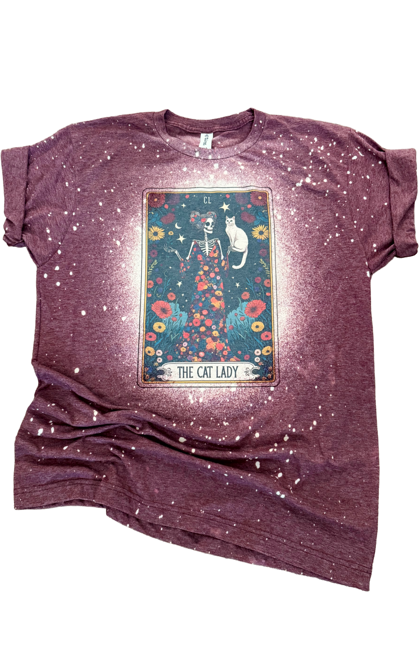 The Cat Lady – Skeleton Tarot Card Bleached Tee