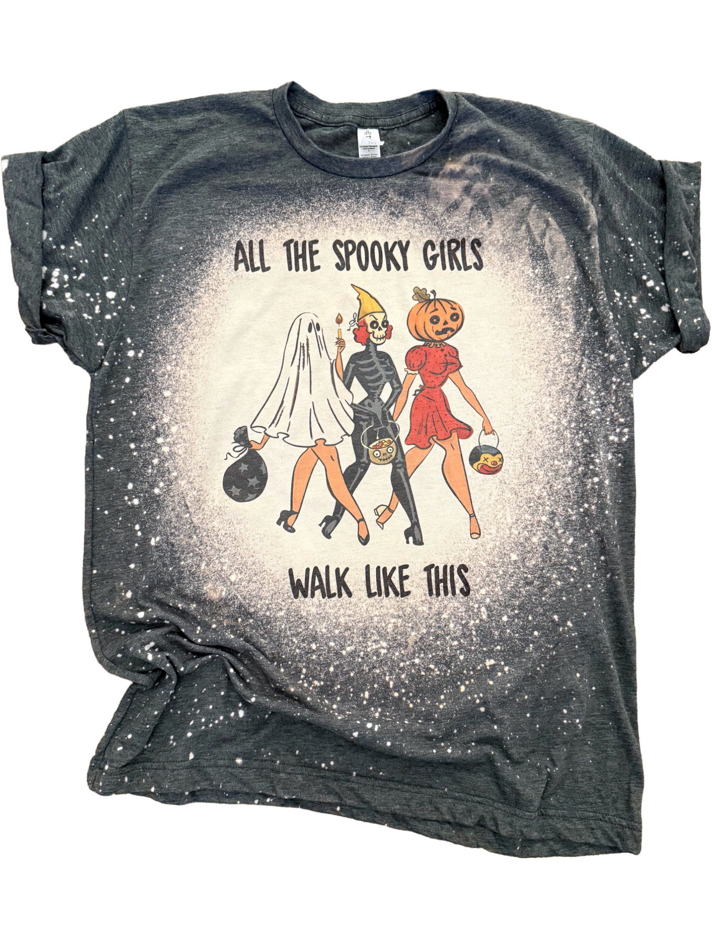 Spooky Girls Walk Like This Halloween Bleached Tee