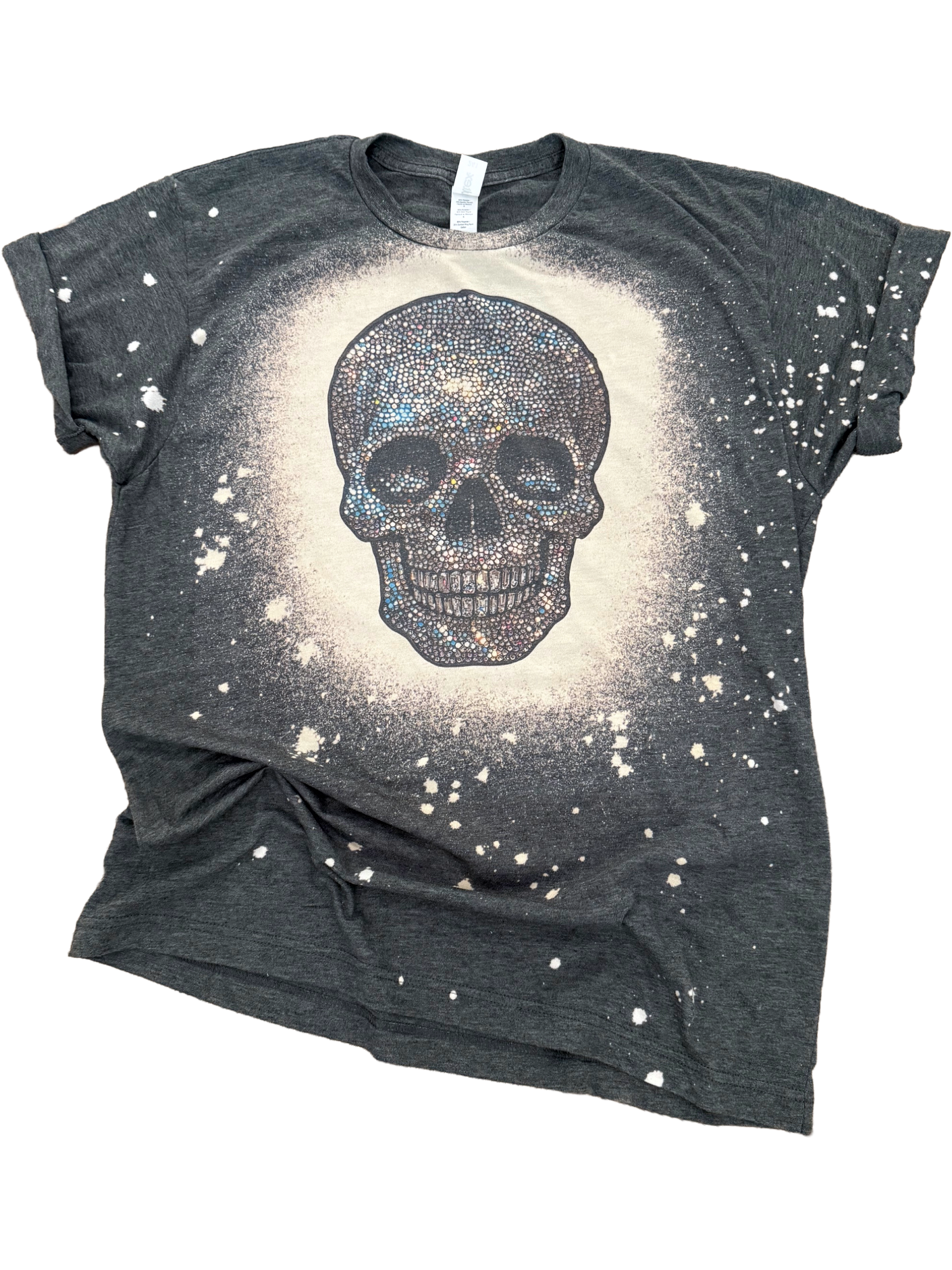 Disco Rhinestone Skull Halloween Bleached Tee