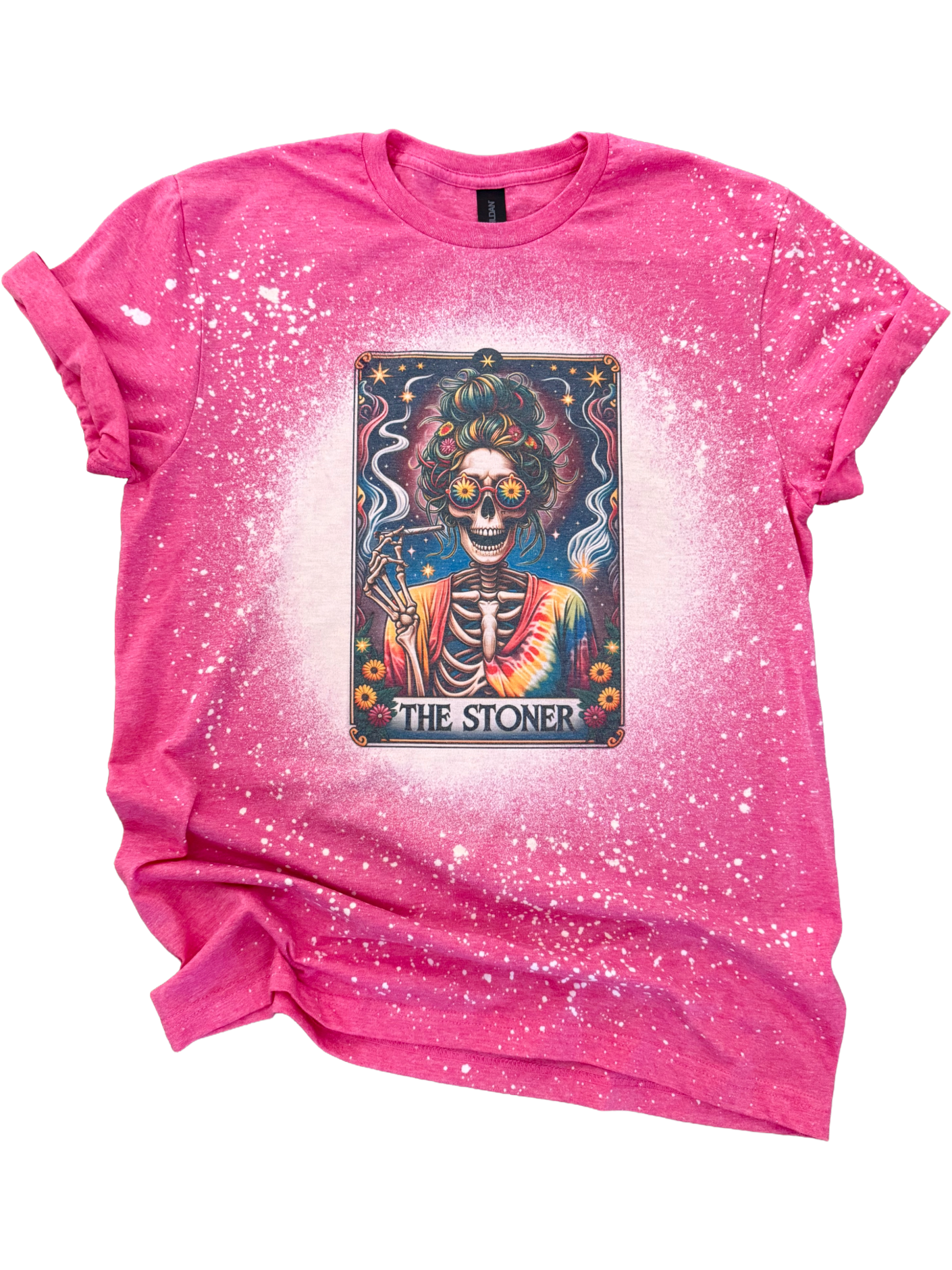 The Stoner - Skeleton Tarot Card Bleached Tee