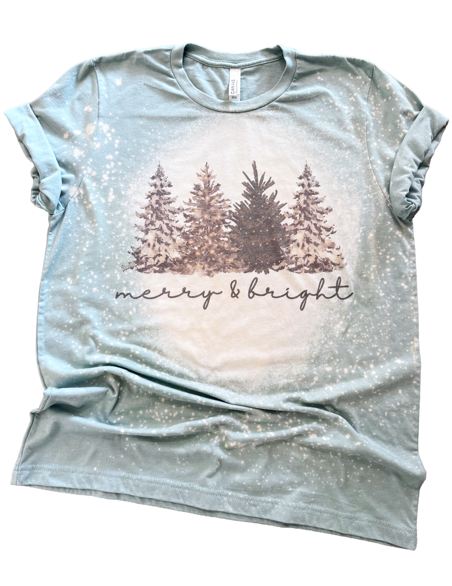 Merry + Bright Christmas Trees Bleached Tee