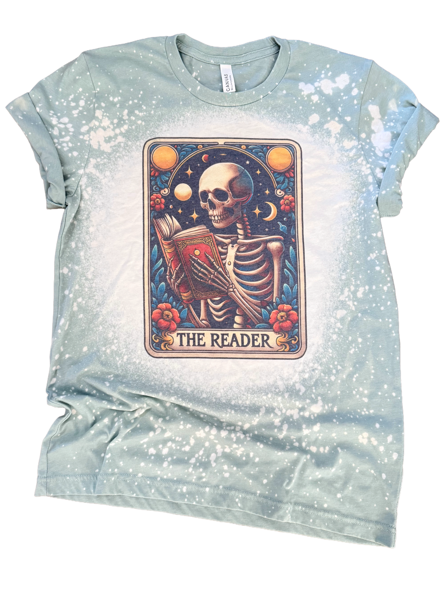 The Reader - Skeleton Tarot Card Bleached Tee