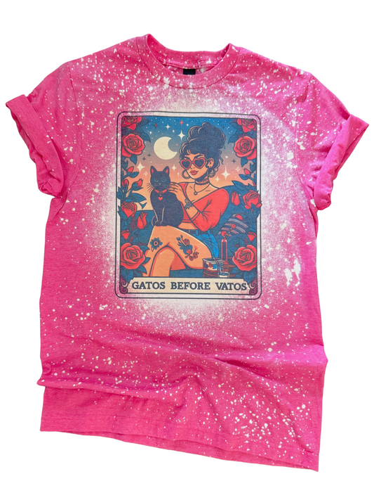 Gatos Before Vatos Tarot Card Bleached Tee