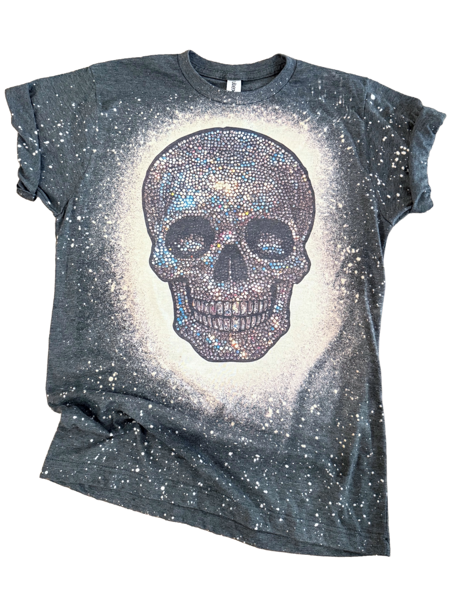 Disco Rhinestone Skull Halloween Bleached Tee