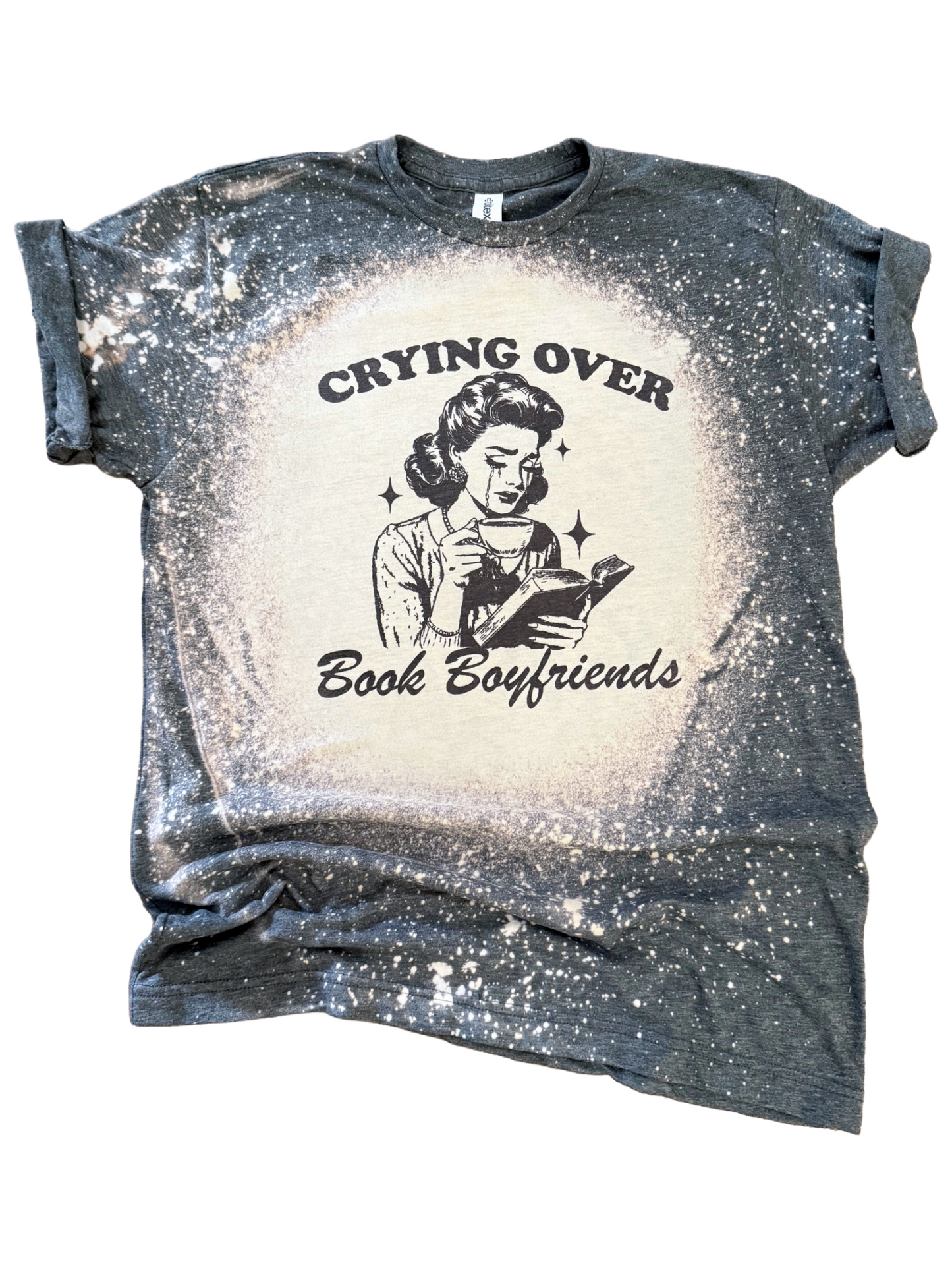 Crying Over Book Boyfriends Retro Girl Bleached Tee