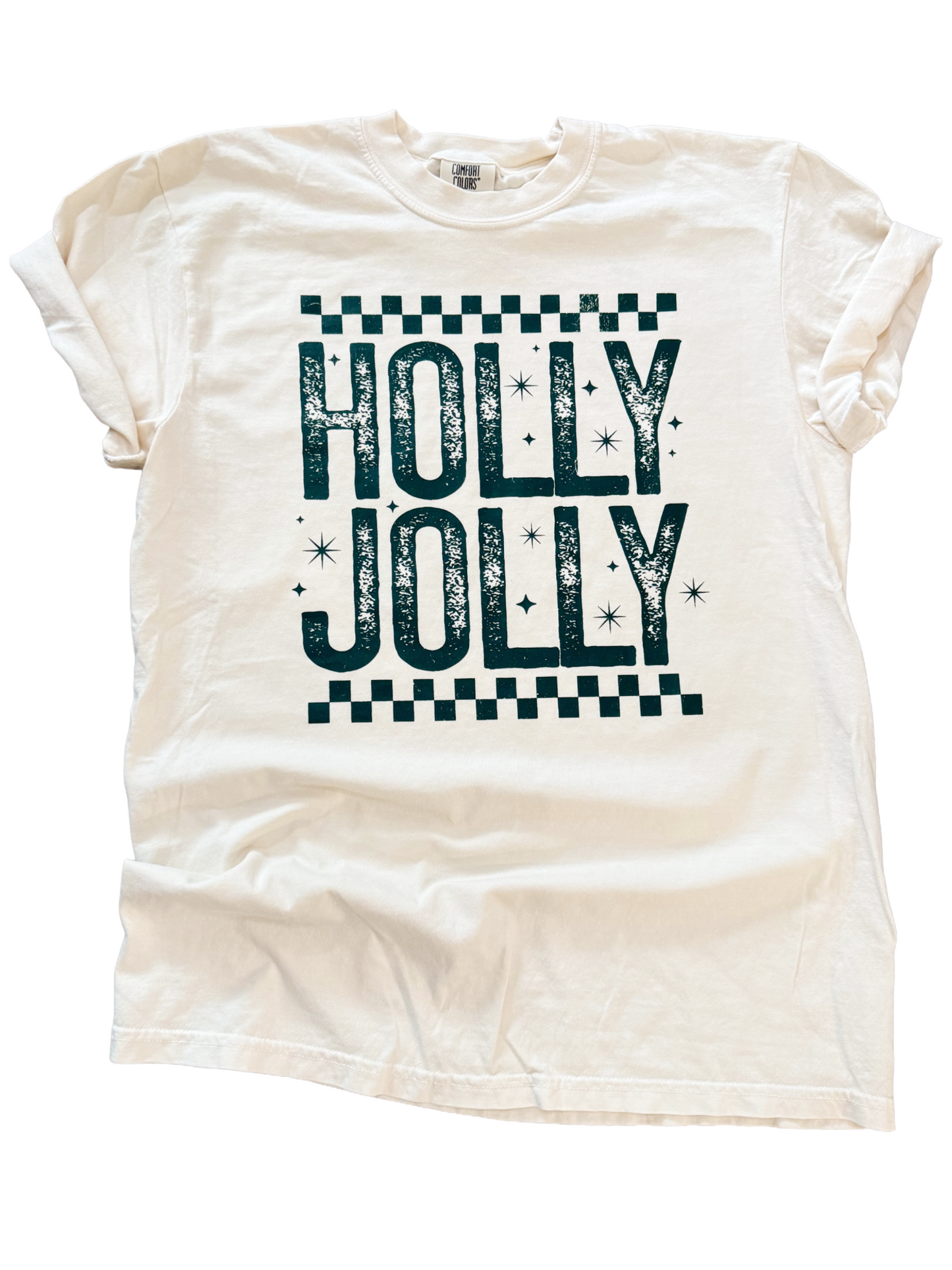 Holly Jolly Retro Checkerboard Christmas Tee