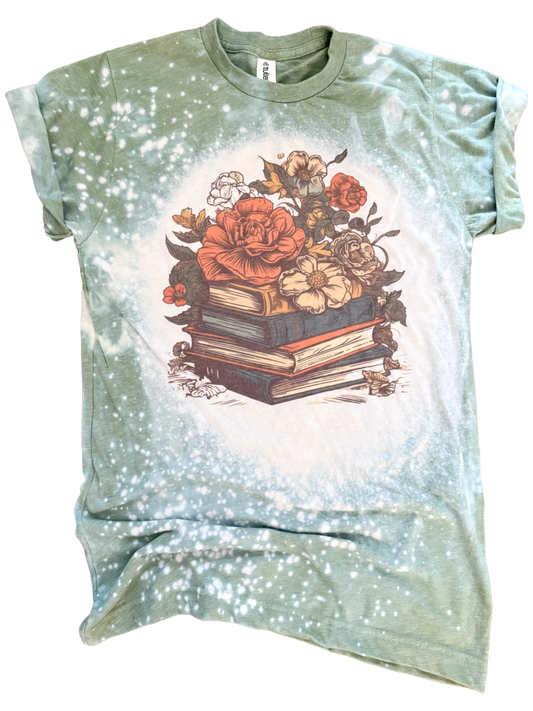 Floral Bookstack Bleached Tee