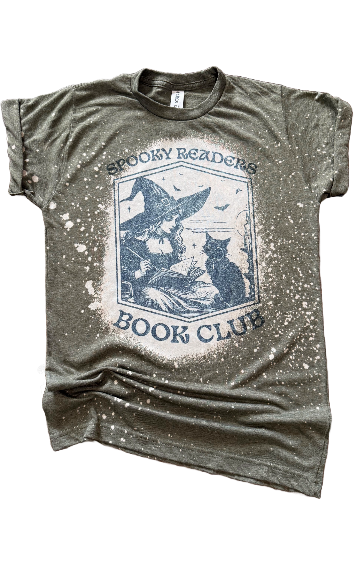 Spooky Readers Book Club - Witch + Cat Bleached Tee