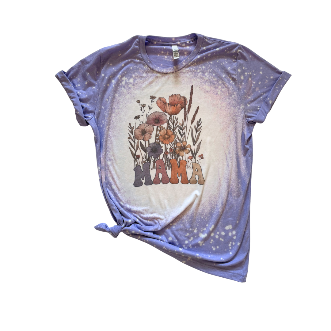 Purple Mama Floral Mother's Day Bleached Tee