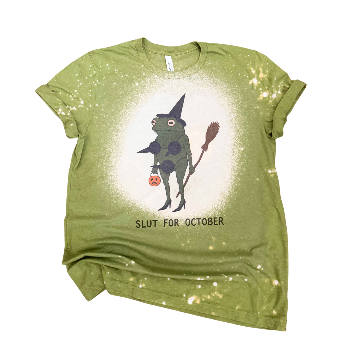 Slut for October Frog Witch Halloween Bleached Tee