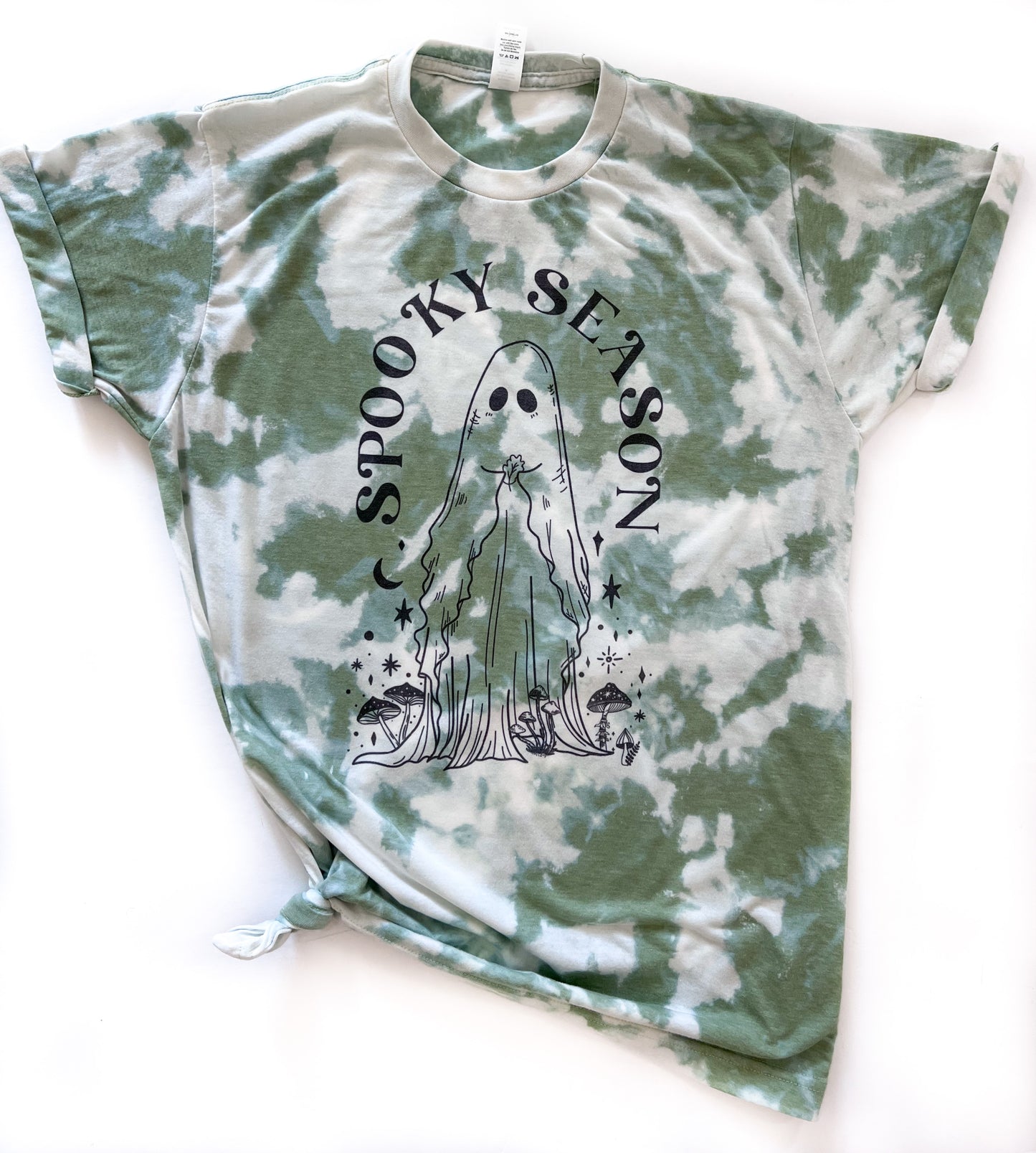 Spooky Season Ghost with Mushrooms Halloween Tie Dye Tee