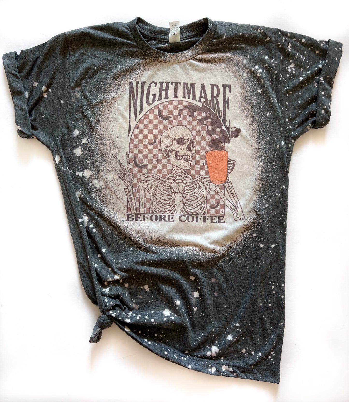 Nightmare Before Coffee Skeleton Halloween Bleached Tee