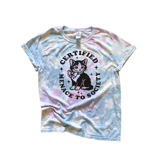 Certified Menace to Society Cat - Tie Dye Tee 🐱🌈
