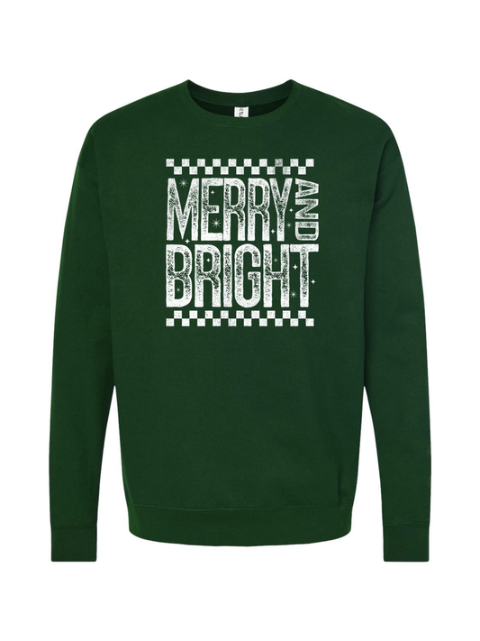 Merry and Bright Christmas Retro Graphic Crewneck Sweatshirt
