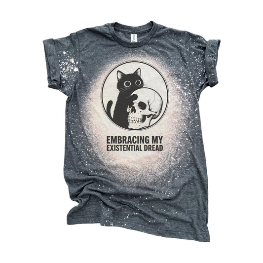 Embracing My Existential Dread Cat - Bleached Graphic Tee 🐈‍⬛💀