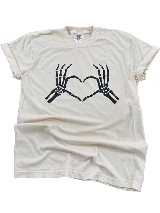 Black Skeleton Heart Hands Tee