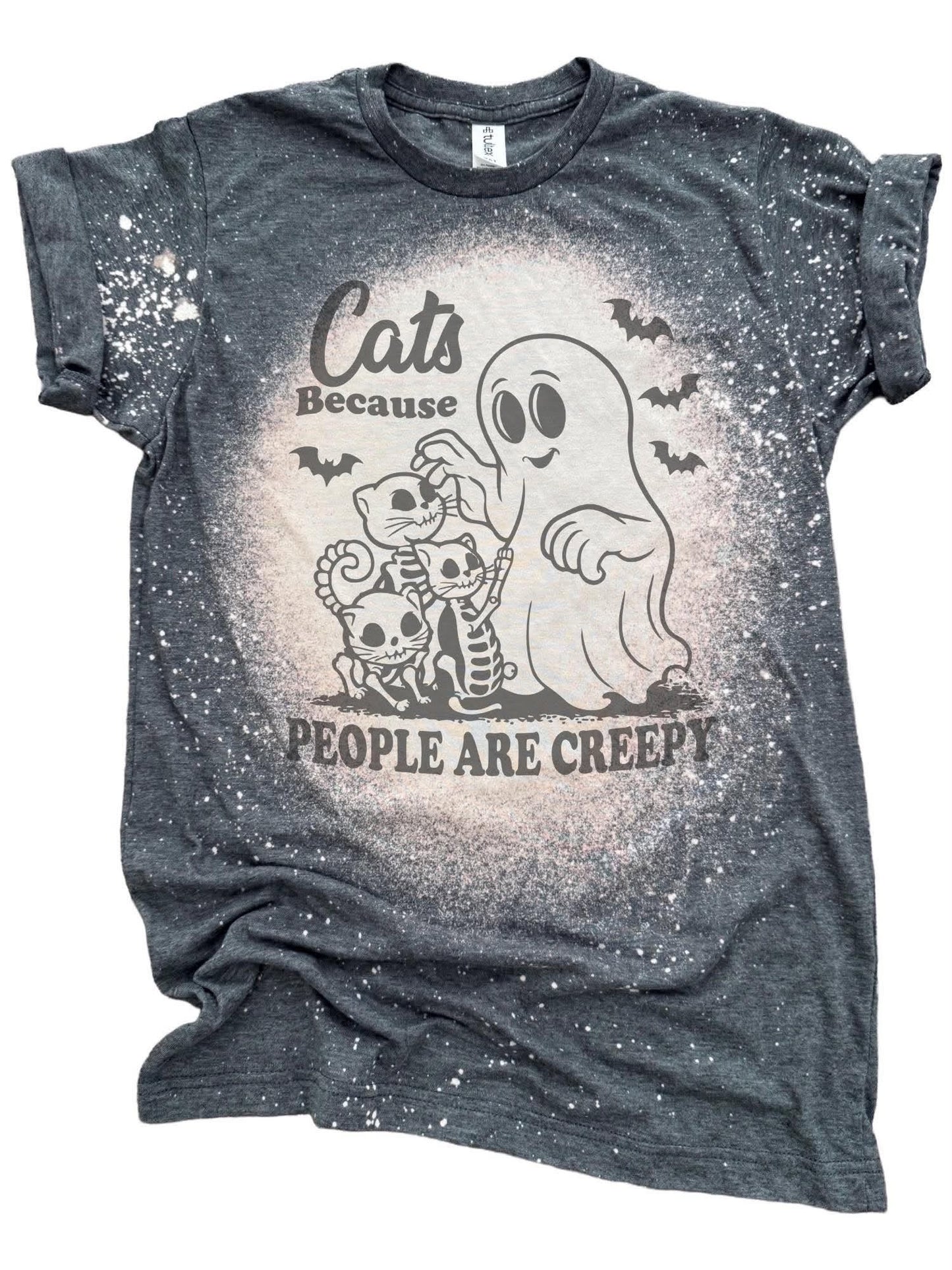 Cats Because People Are Creepy - Bleached Tee 👻🐈