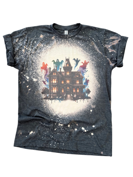 Ghost Haunted House – Bleached Halloween Spooky Tee