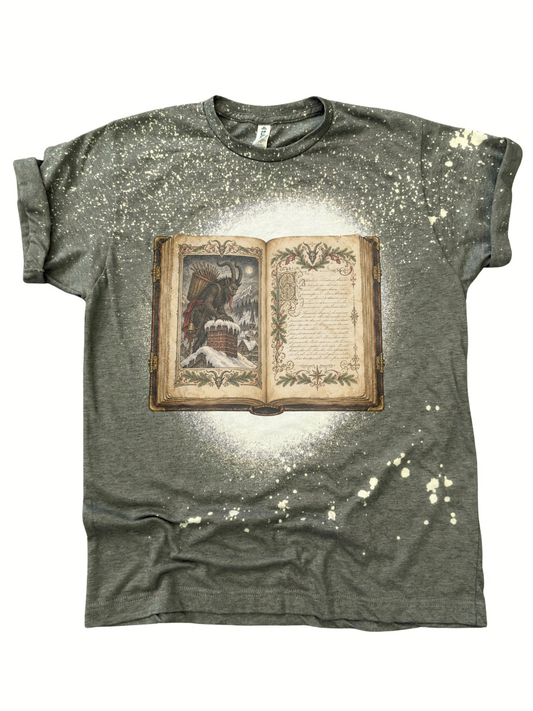 Vintage Krampus Christmas Storybook Graphic Tee Dark Holiday Folklore Winter Solstice