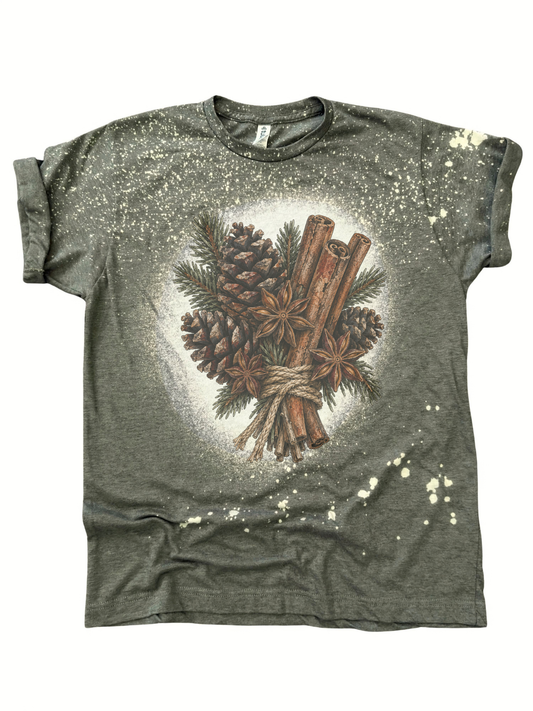 Winter Solstice Yule Christmas Botanical Graphic Tee with Pinecones Cinnamon and Star Anise