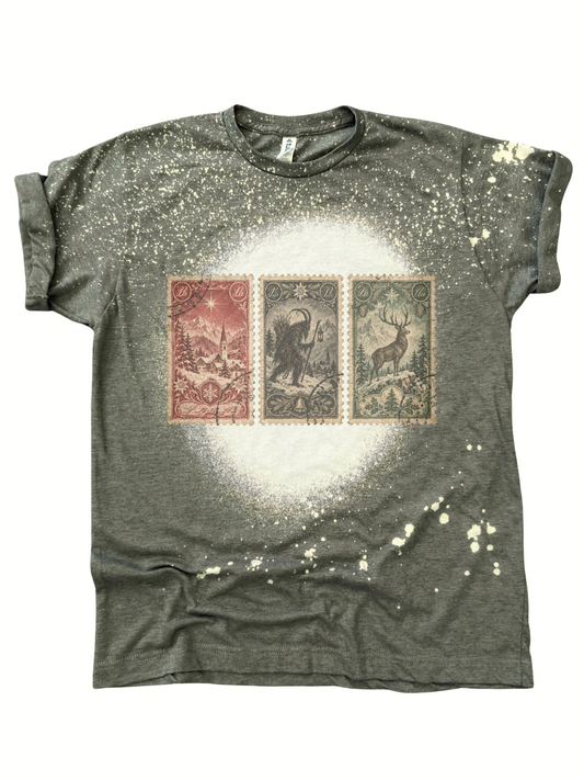 Vintage Christmas Krampus Winter Solstice Yule Folklore Postage Stamp Graphic Tee (Copy)