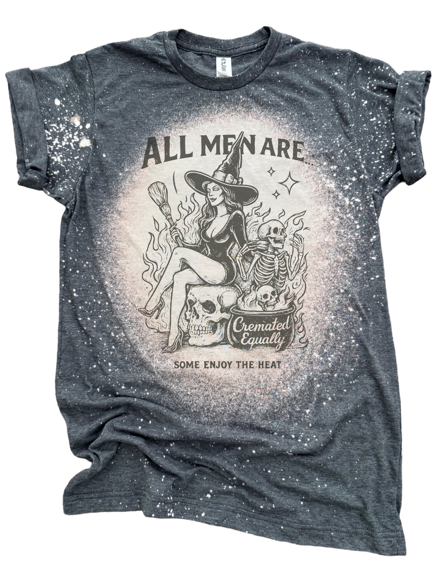 🔥 All Men Cremated Equally – Bleached Witch Halloween Tee 💀