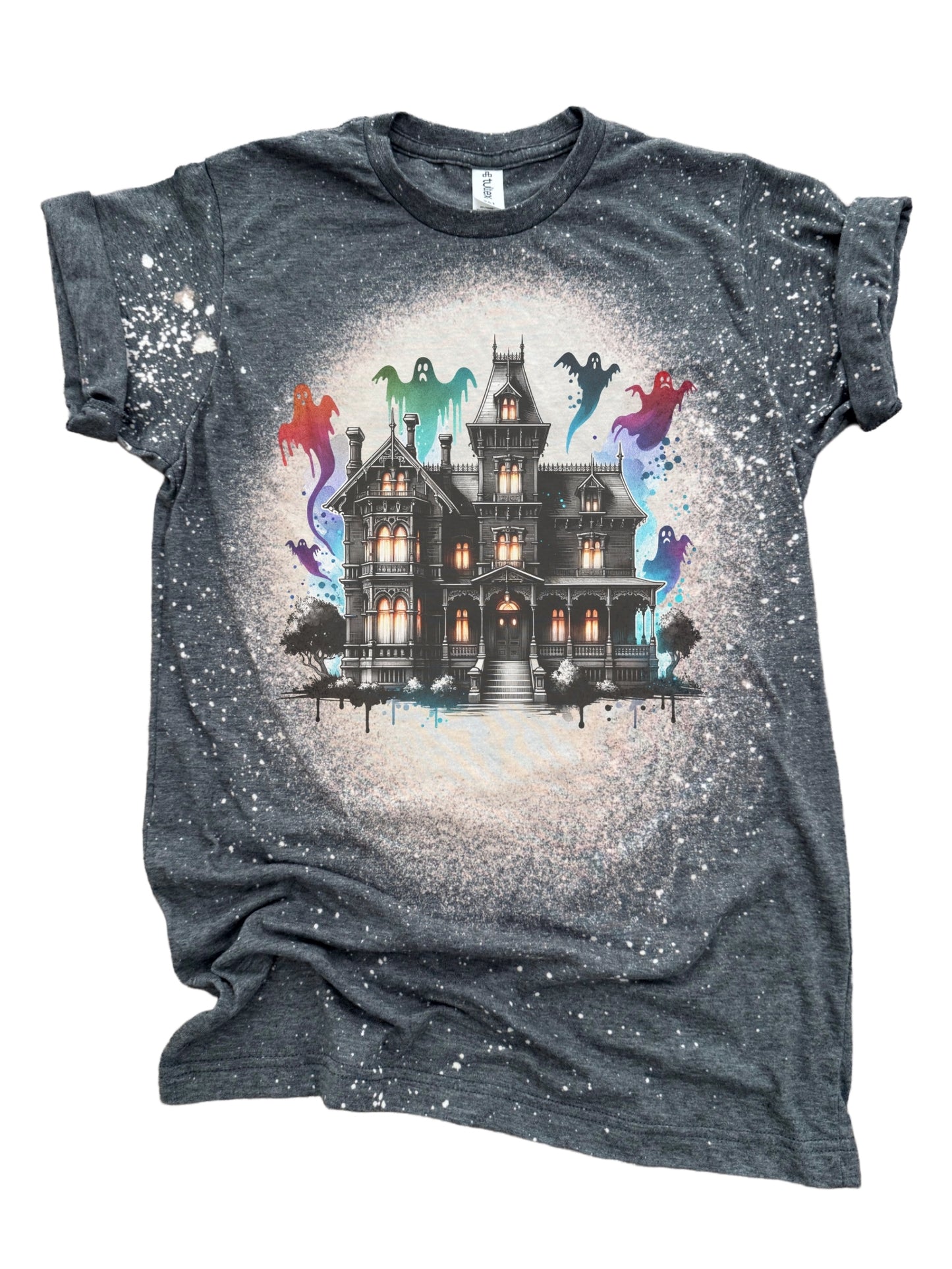 🏚️ Ghost Haunted House – Bleached Halloween Spooky Tee 👻