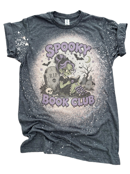 📖 Spooky Book Club – Bleached Halloween Reader Tee 💜