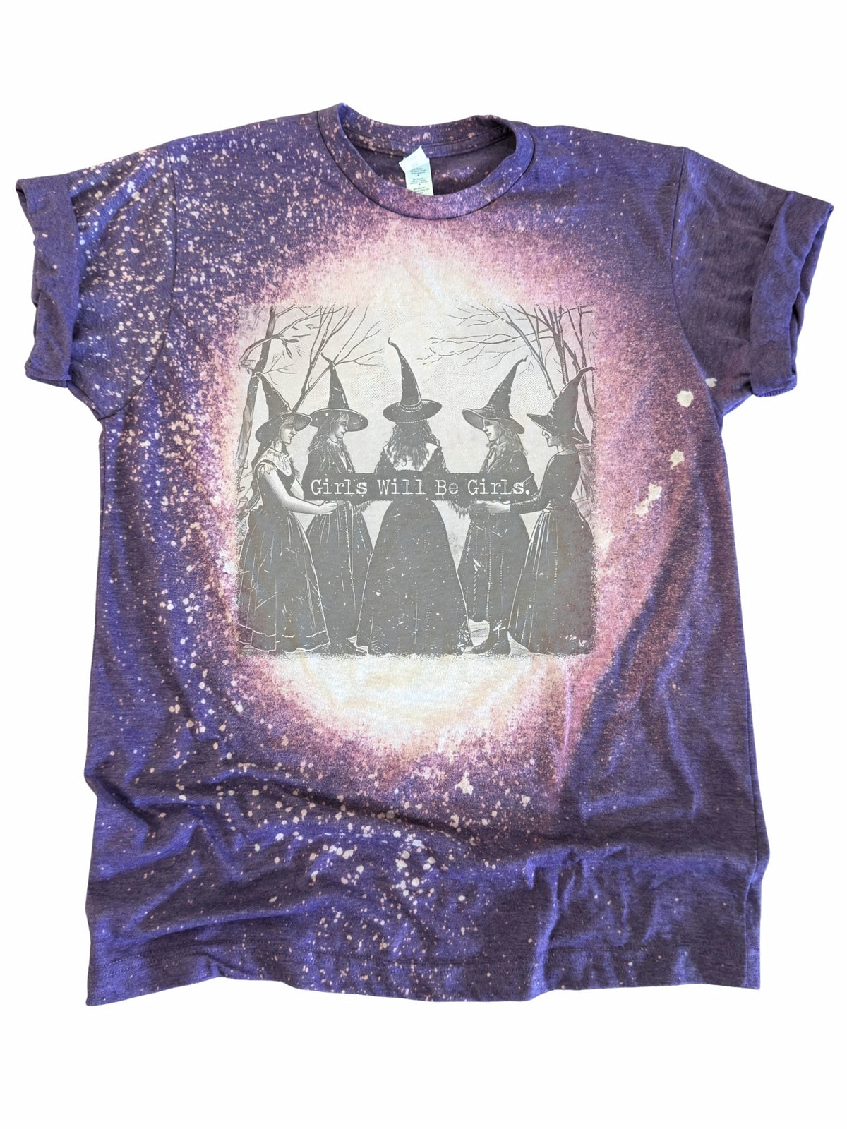 Girls Will Be Girls Witch Coven - Halloween Witchy Bleached Tee