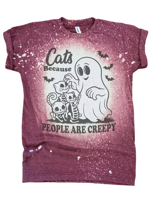 Cats Because People Are Creepy - Ghost Halloween Bleached Tee 👻🐈