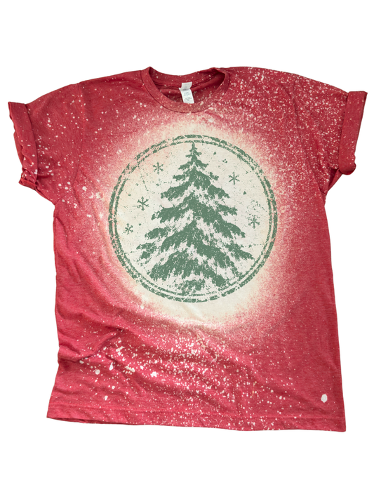 Vintage Christmas Tree Stamp - Bleached Tee