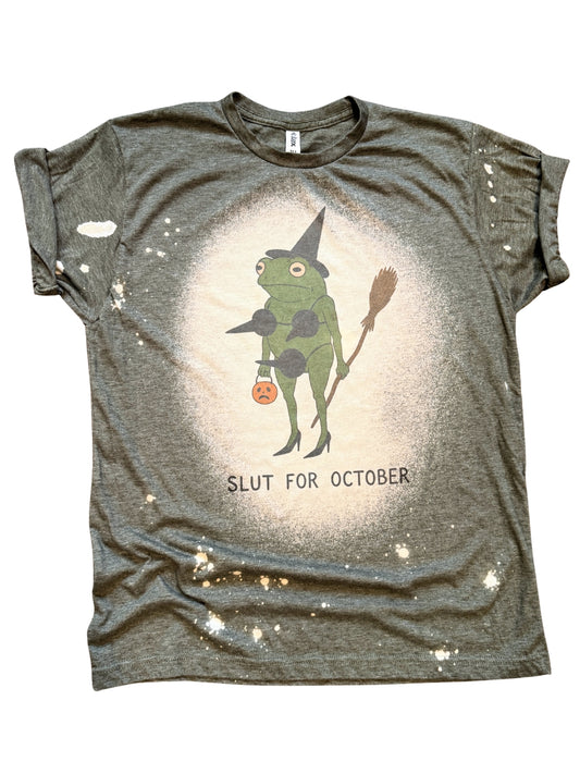 Slut for October Frog Witch - Halloween Bleached Tee