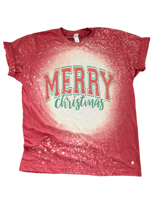 Merry Christmas Retro Lettering - Bleached Tee