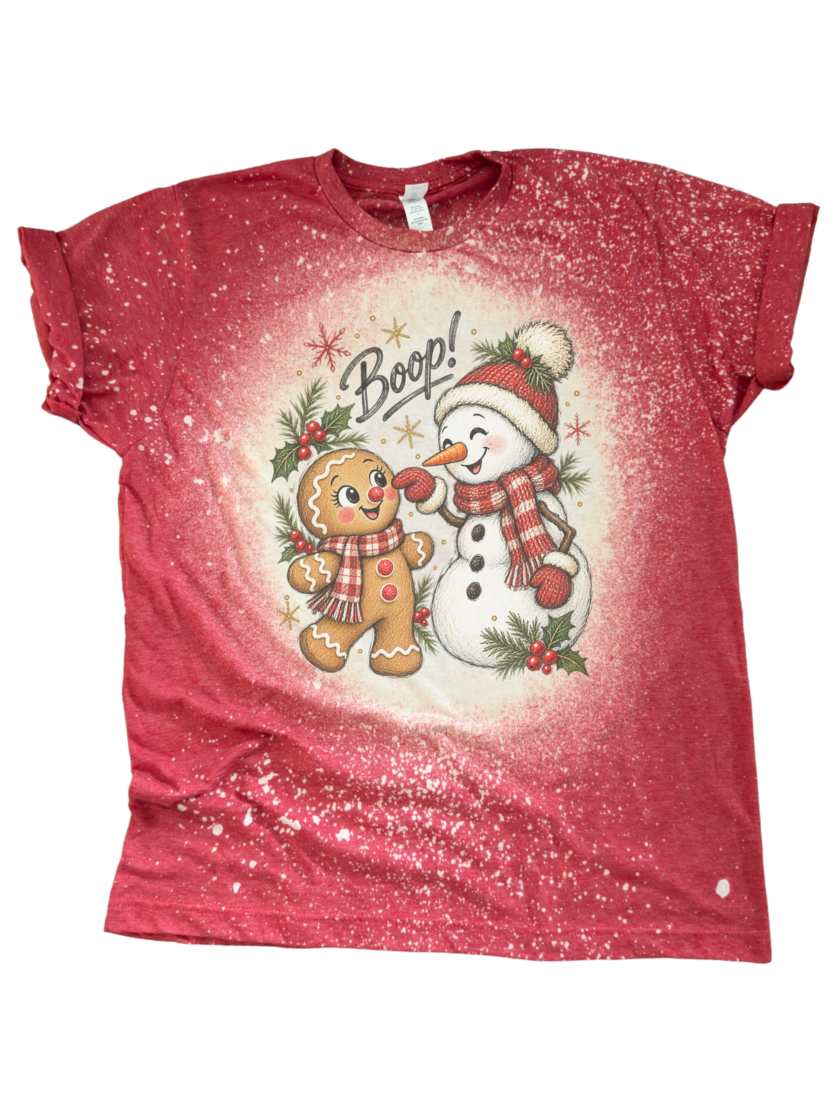 Boop! Snowman and Gingerbread - Christmas Bleached Tee