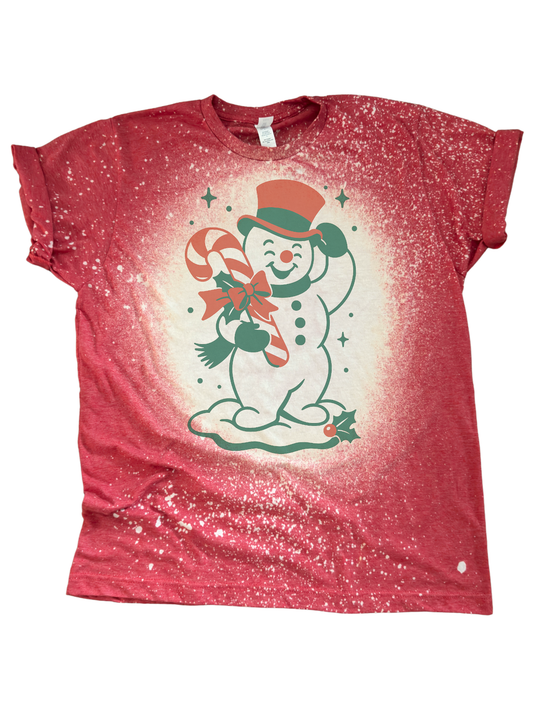 Vintage Snowman with Candy Cane - Christmas Bleached Tee