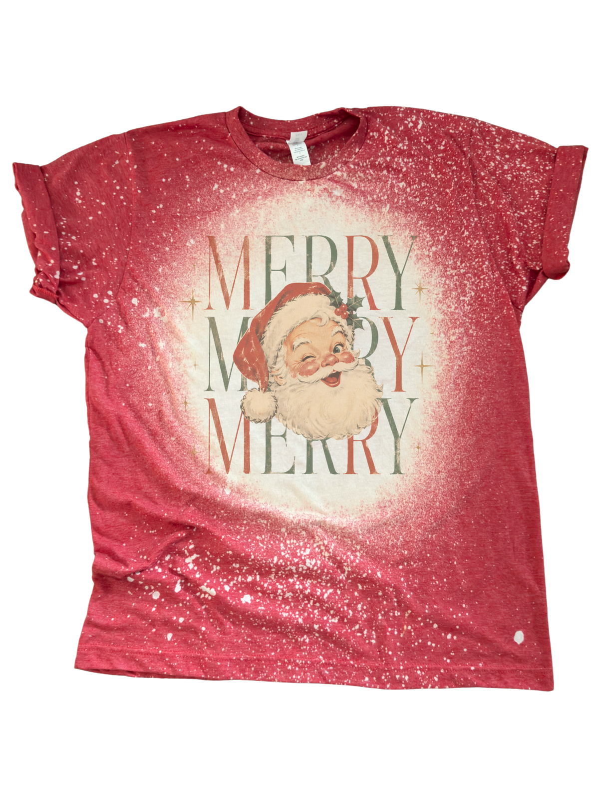 Merry Merry Merry Christmas - Vintage Santa Bleached Tee