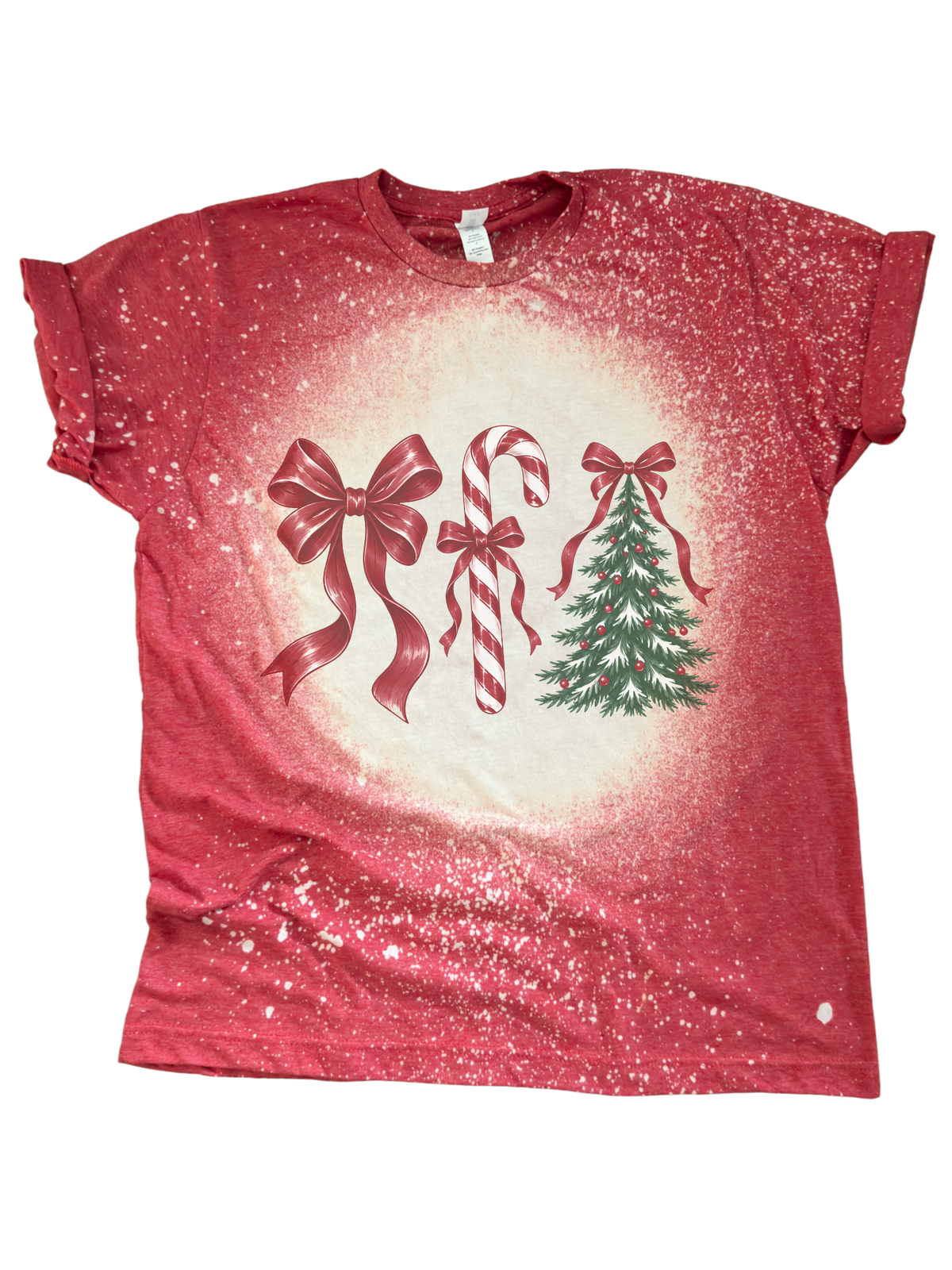 Christmas Bow Candy Cane and Tree - Bleached Tee