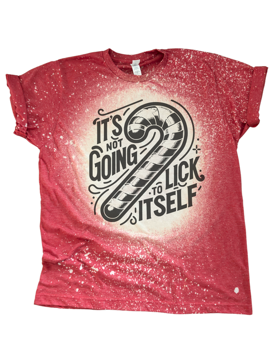 It's Not Going to Lick Itself Funny Christmas Candy Cane - Bleached Tee