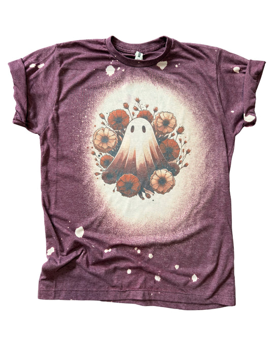 Floral Ghost Halloween Fall Spooky Flowers Bleached Tee