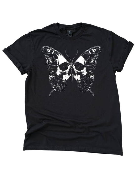 Skull Butterfly Gothic Graphic Halloween Tee