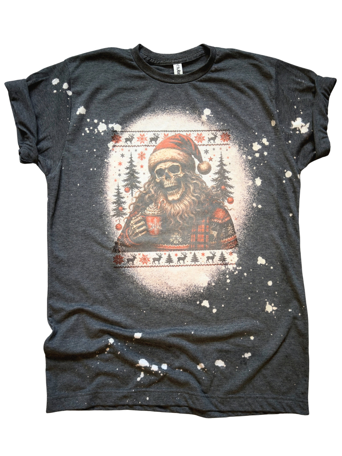 Skeleton Santa Christmas Sweater and Cocoa Bleached Tee