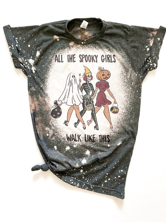 Vintage Spooky Girls Halloween Bleached Tee