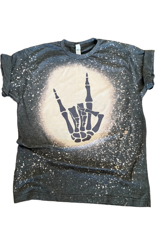 Rock On Skeleton Hand Bleached Tee