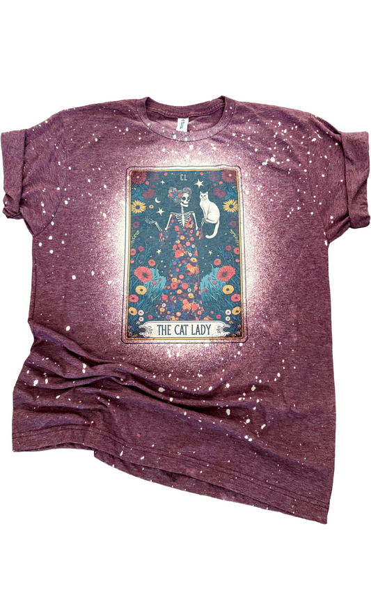 The Cat Lady – Skeleton Tarot Card Bleached Tee