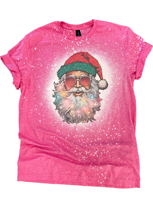 Glam Glitter Santa Christmas Bleached Tee